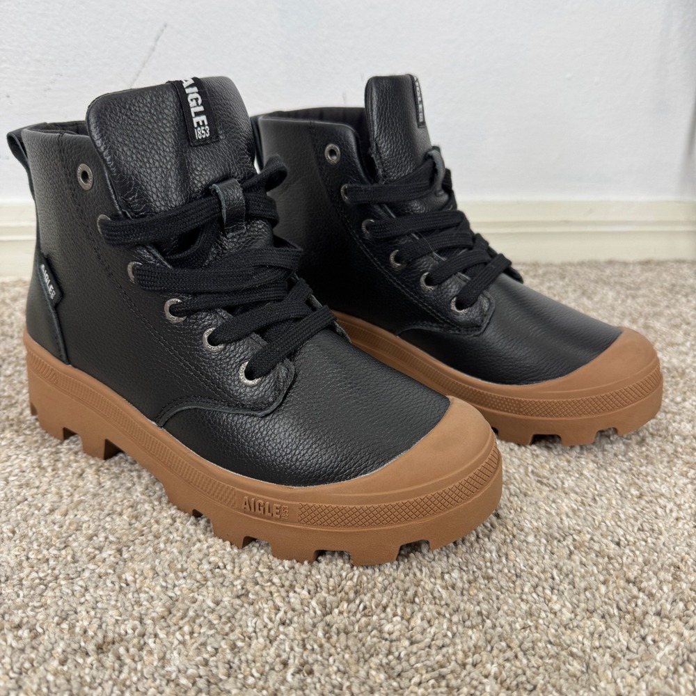 Aigle Leather Chunky‎ Lug Sole Ankle Boots Mens US 5 Lace Walking Sneaker Eco